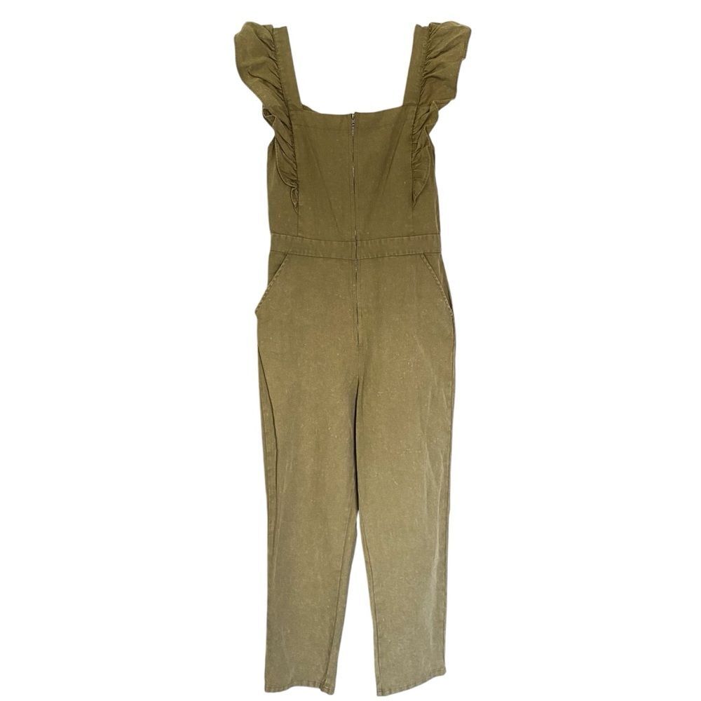 Newbury Kustom Washed Green Sleeveless Zip Front Straight Leg Jumpsuit Size M